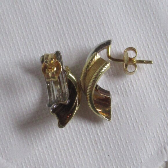 2 Tone, 585/14k, Yellow & White Gold Stud Earrings, Rope & Ribbon design - Picture 6 of 8